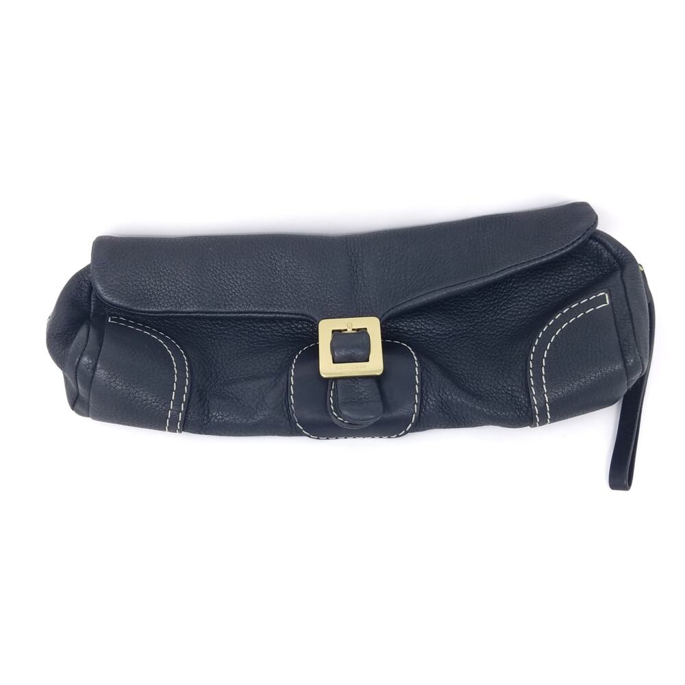 Kate Spade Y2K Black Leather Clutch Purse Gold Buckle Baguette